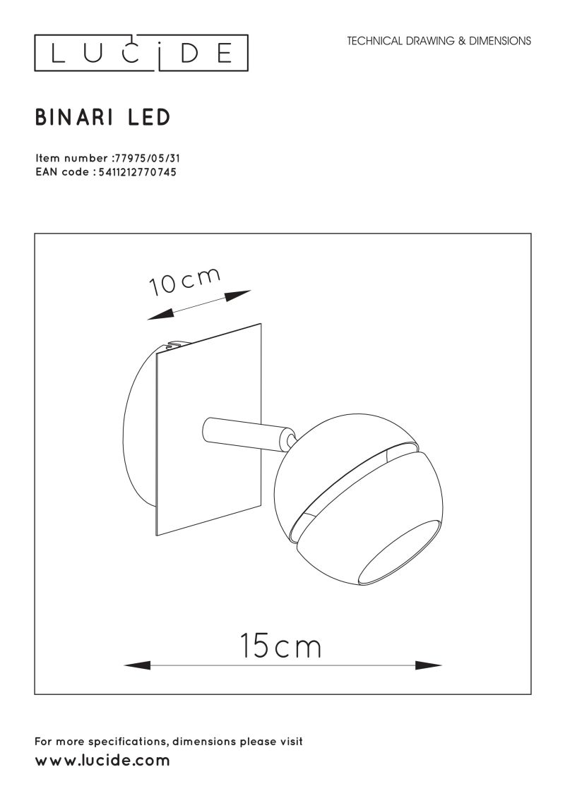 BINARI - Stropný reflektor - LED 5W L10 W14.5 H13cm - biela